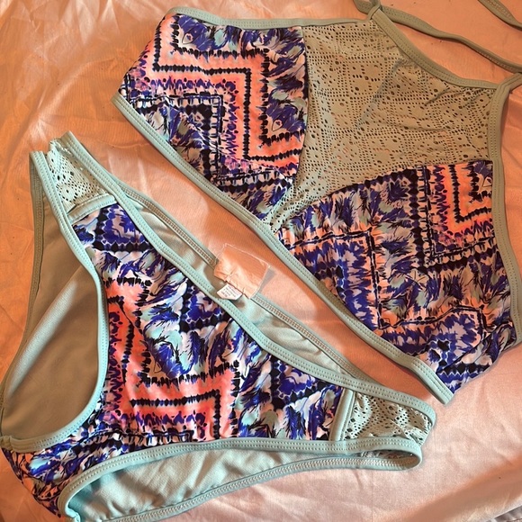 mint blue tie dye swimsuit top - Picture 2 of 5